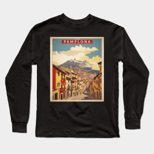 Pamplona Spain Travel Tourism Retro Vintage Long Sleeve T-Shirt